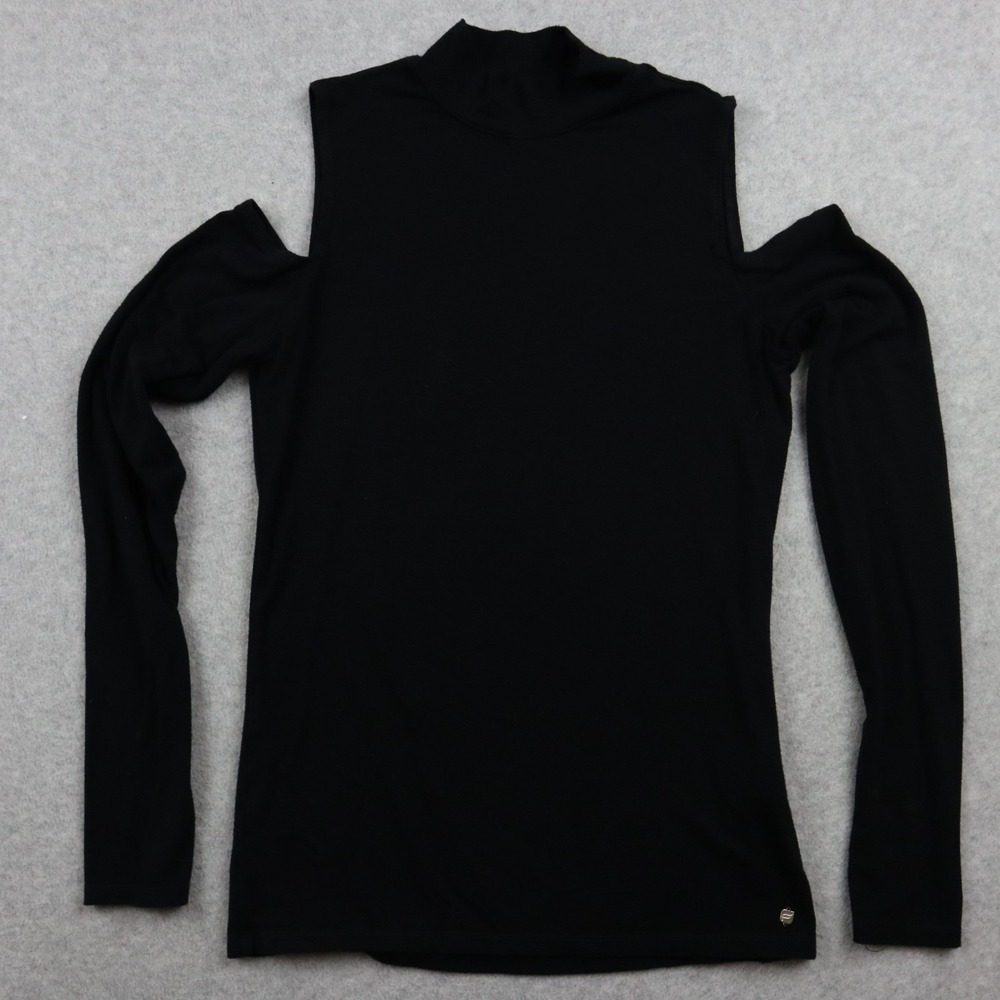 Fabletics Top Womens XS Iris Cold Shoulder Mock Neck Stretch Black Long Sleeve